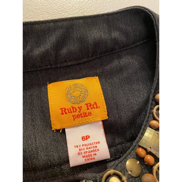 Ruby Rd. Petite Womens Beaded Collar Black Jacket 6 Petite - Picture 4 of 10